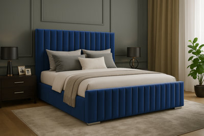 Adore Designs Portland Plush Velvet Sleigh Bed, With Footboard - 6Ft Super King - Blue - image 1