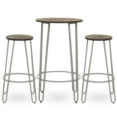 Orsina Set Of 3 Grey Frame Bar Table Stool Set , Hairpin Stool For Kitchen Counter, Elm Wood Metal Frame Stool - image 1