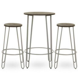 Orsina Set Of 3 Grey Frame Bar Table Stool Set , Hairpin Stool For Kitchen Counter, Elm Wood Metal Frame Stool - thumbnail 1