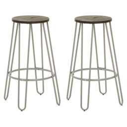 Orsina Set Of 3 Grey Frame Bar Table Stool Set , Hairpin Stool For Kitchen Counter, Elm Wood Metal Frame Stool - thumbnail 3