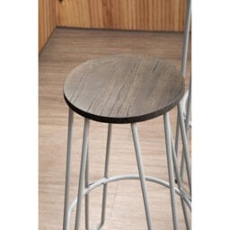 Orsina Set Of 3 Grey Frame Bar Table Stool Set , Hairpin Stool For Kitchen Counter, Elm Wood Metal Frame Stool - thumbnail 6