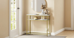 Console Table Narrow With 2 Shelves, 2 Eu Sockets, Usb-A & Usb-C, Sobuy Fsb106-E-G, 80X30X75Cm - Gold Frame - thumbnail 9