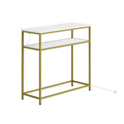 Console Table Narrow With 2 Shelves, 2 Eu Sockets, Usb-A & Usb-C, Sobuy Fsb106-E-G, 80X30X75Cm - Gold Frame - thumbnail 3