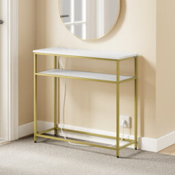 Console Table Narrow With 2 Shelves, 2 Eu Sockets, Usb-A & Usb-C, Sobuy Fsb106-E-G, 80X30X75Cm - Gold Frame - thumbnail 5