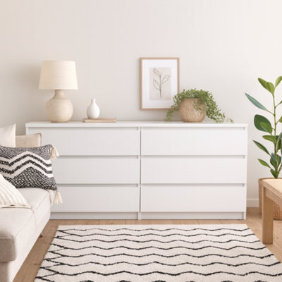 Wyld Haus Budapest Wide White Chest Of Drawers 6-Drawer Laminated Wood