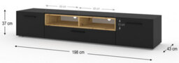 Arte Anette Large Tv Cabinet In Black And Oak Artisan - 1980mm Spacious And Stylish Entertainment Unit - thumbnail 3