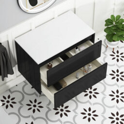 Royal Bathrooms Royal Bathroom Elmore 800mm Matt Nocturne Black Wall Mounted Bathroom Vanity Unit 2 Drawer Plain White Worktop With Round Basin - thumbnail 6