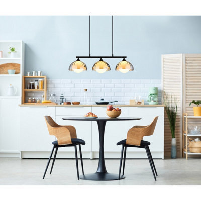Luminosa Lighting Luminosa Eva Bar Pendant Ceiling Light Matt Black Smoke Glass Shade 3X G9 - image 1