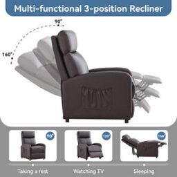 MCC Direct Recliner Pushback Adjustable Reclining Arm Chair Faux Leather Brown - thumbnail 8