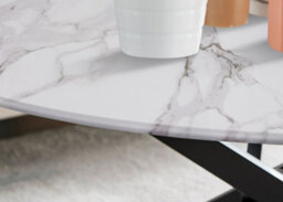 Furniturebox Uk Novara Round Coffee Table With White Glass Marble Effect Top And Black Legs - thumbnail 3