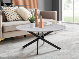 Furniturebox Uk Novara Round Coffee Table With White Glass Marble Effect Top And Black Legs - thumbnail 1