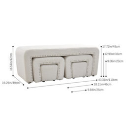 Thehotsale 5 Pcs White Upholstered Teddy Fleece Ottoman Bench Set Include Arched Stools,footrests - thumbnail 6