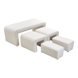 Thehotsale 5 Pcs White Upholstered Teddy Fleece Ottoman Bench Set Include Arched Stools,footrests - thumbnail 4