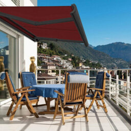 INTROLL Int500 - Full Cassette Retractable Garden Patio Canopy Manual Grey Frame - Red Fabric - 4.5M X 3M