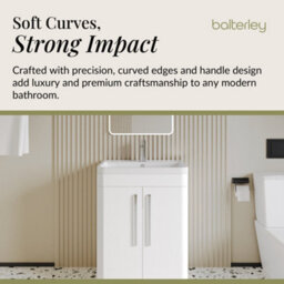 Balterley Aldershawe Contemporary Bathroom 2 Soft Close Door Floor Standing Vanity Unit & Ceramic Basin, Gloss White, 610mm - thumbnail 6