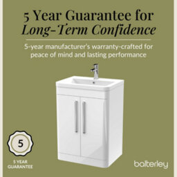 Balterley Aldershawe Contemporary Bathroom 2 Soft Close Door Floor Standing Vanity Unit & Ceramic Basin, Gloss White, 610mm - thumbnail 4