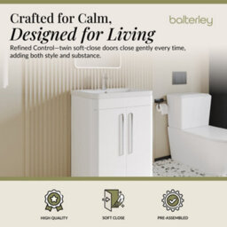 Balterley Aldershawe Contemporary Bathroom 2 Soft Close Door Floor Standing Vanity Unit & Ceramic Basin, Gloss White, 610mm - thumbnail 2
