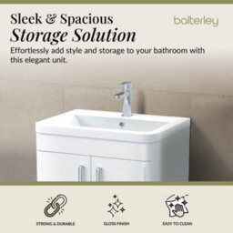 Balterley Aldershawe Contemporary Bathroom 2 Soft Close Door Floor Standing Vanity Unit & Ceramic Basin, Gloss White, 610mm - thumbnail 3