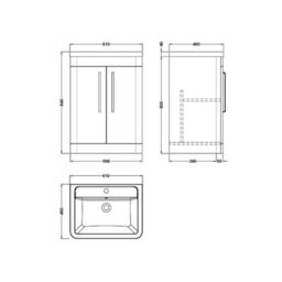 Balterley Aldershawe Contemporary Bathroom 2 Soft Close Door Floor Standing Vanity Unit & Ceramic Basin, Gloss White, 610mm - thumbnail 8