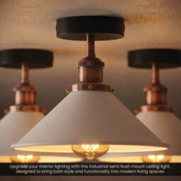 Pack Of 2 Vintage Semi-Flush Mount Lighting Fixture E27 Base Holder With 36Cm Lamp Shade Black Industrial Ceiling Light For Indoor - thumbnail 6