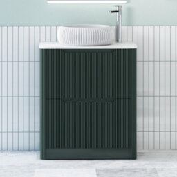 Royal Bathrooms Avenza 600mm Deep Moss Green Floor Standing Countertop Bathroom Vanity Unit 2 Drawer With Milan Basin - thumbnail 1