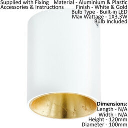 Elegant 2 Pack Round Led Wall And Ceiling Light In White And Gold Finish - thumbnail 2