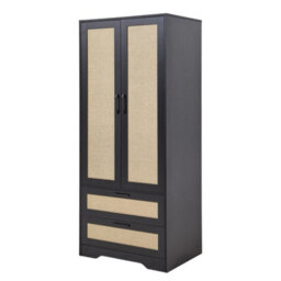 Living And Home 2-Door Black And Natural Rattan Tone Bedroom Wardrobe With 2 Drawers, 166Cm H - thumbnail 5