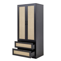 Living And Home 2-Door Black And Natural Rattan Tone Bedroom Wardrobe With 2 Drawers, 166Cm H - thumbnail 3
