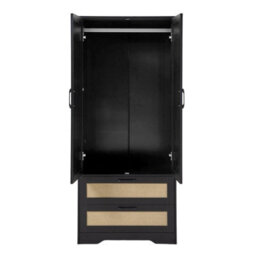 Living And Home 2-Door Black And Natural Rattan Tone Bedroom Wardrobe With 2 Drawers, 166Cm H - thumbnail 4