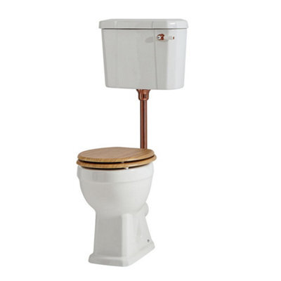 Homestylestore Low Level Cistern Toilet And Brushed Copper Flush Kit And Warm Oak Seat - image 1