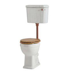 Homestylestore Low Level Cistern Toilet And Brushed Copper Flush Kit And Warm Oak Seat - thumbnail 1