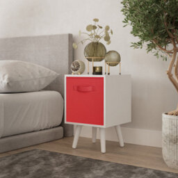 Urbn-Living Urbnliving 51Cm Height White Wooden Cube Storage Bookcase White Legs Bedroom Bedside With Red Inserts