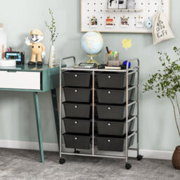 Costway 10 Drawers Storage Trolley Mobile Rolling Utility Cart Home Office Organizer - thumbnail 3
