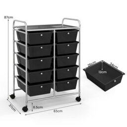 Costway 10 Drawers Storage Trolley Mobile Rolling Utility Cart Home Office Organizer - thumbnail 2