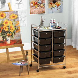 Costway 10 Drawers Storage Trolley Mobile Rolling Utility Cart Home Office Organizer - thumbnail 4