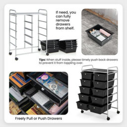 Costway 10 Drawers Storage Trolley Mobile Rolling Utility Cart Home Office Organizer - thumbnail 7
