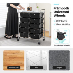 Costway 10 Drawers Storage Trolley Mobile Rolling Utility Cart Home Office Organizer - thumbnail 6