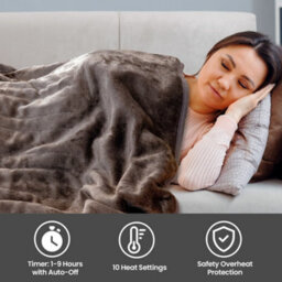 Schallen Luxury Soft Heated Warm Throw Over Blanket With Timer & 10 Heat Settings - Brown - thumbnail 3