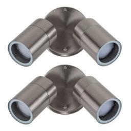 Valuelights Barrow Pair Of Ip44 Rated Stainless Steel Outdoor Garden Twin Wall Spotlights 3W Led Gu10 Bulbs 3000K Warm White