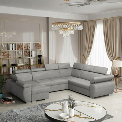 Boston U Modular U Shape Corner Sofa Bed For Living Room Mdf Frame Hr Foam Metal Legs 325X260X85 98Cm Light Grey Left - image 1