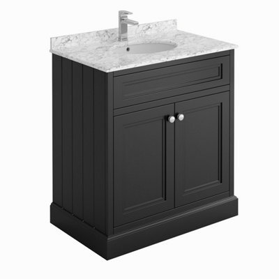 Plum&clay Fairmont Traditional Black Square Floor Standing Bathroom Vanity Unit With Ceramic Basin & Marble Top (W)800mm - image 1