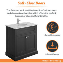 Plum&clay Fairmont Traditional Black Square Floor Standing Bathroom Vanity Unit With Ceramic Basin & Marble Top (W)800mm - thumbnail 3