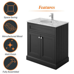 Plum&clay Fairmont Traditional Black Square Floor Standing Bathroom Vanity Unit With Ceramic Basin & Marble Top (W)800mm - thumbnail 5