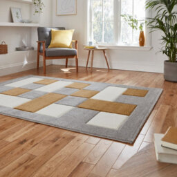 Grey Yellow Modern Geometric Bordered Chequered Machine Made Rug For Living Room Bedroom And Dining Room-80Cm X 150Cm - thumbnail 2