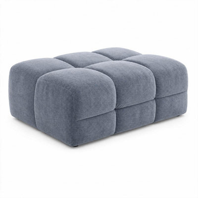Furnishings For Less UK Jenson Grey Large Plush Velvet Footstool Ottoman Cross Stitching