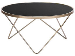 Beliani Round Coffee Table 80 Cm, Black Tempered Glass Top, Gold Hairpin Legs, Iron Frame - thumbnail 1