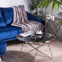 Beliani Round Coffee Table 80 Cm, Black Tempered Glass Top, Gold Hairpin Legs, Iron Frame - thumbnail 2