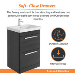 Plum&clay Emery Textured Black Floor Standing Bathroom Vanity Unit & Basin Set With Chrome Handles (W)60Cm (H)86Cm - thumbnail 4