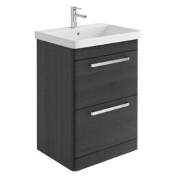 Plum&clay Emery Textured Black Floor Standing Bathroom Vanity Unit & Basin Set With Chrome Handles (W)60Cm (H)86Cm