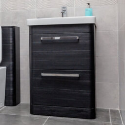 Plum&clay Emery Textured Black Floor Standing Bathroom Vanity Unit & Basin Set With Chrome Handles (W)60Cm (H)86Cm - thumbnail 3